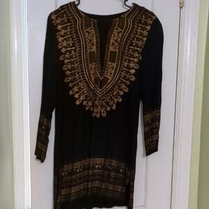 Ashro Black and Gold Long Sleeve Mini Dress